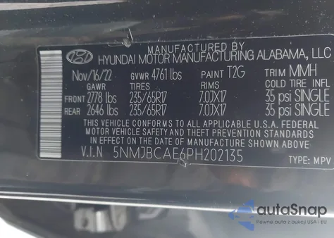 2023 Hyundai Tucson Sel z USA, uszkodzony, nr VIN 5NMJBCAE6PH202135